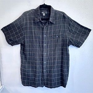 Marc Edwards Button Shirt Washable Linen Blend Mens XL Black Check Short‎ Slv